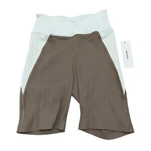 Year of Ours Womens Ribbed Studio Biker Shorts Size M Caribou Bone‎ Athletic NWT
